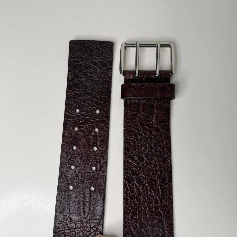 Banana Republic Belt Womens Mahogany Croc Embossed Double Prong Buckle Luxe 32 S
